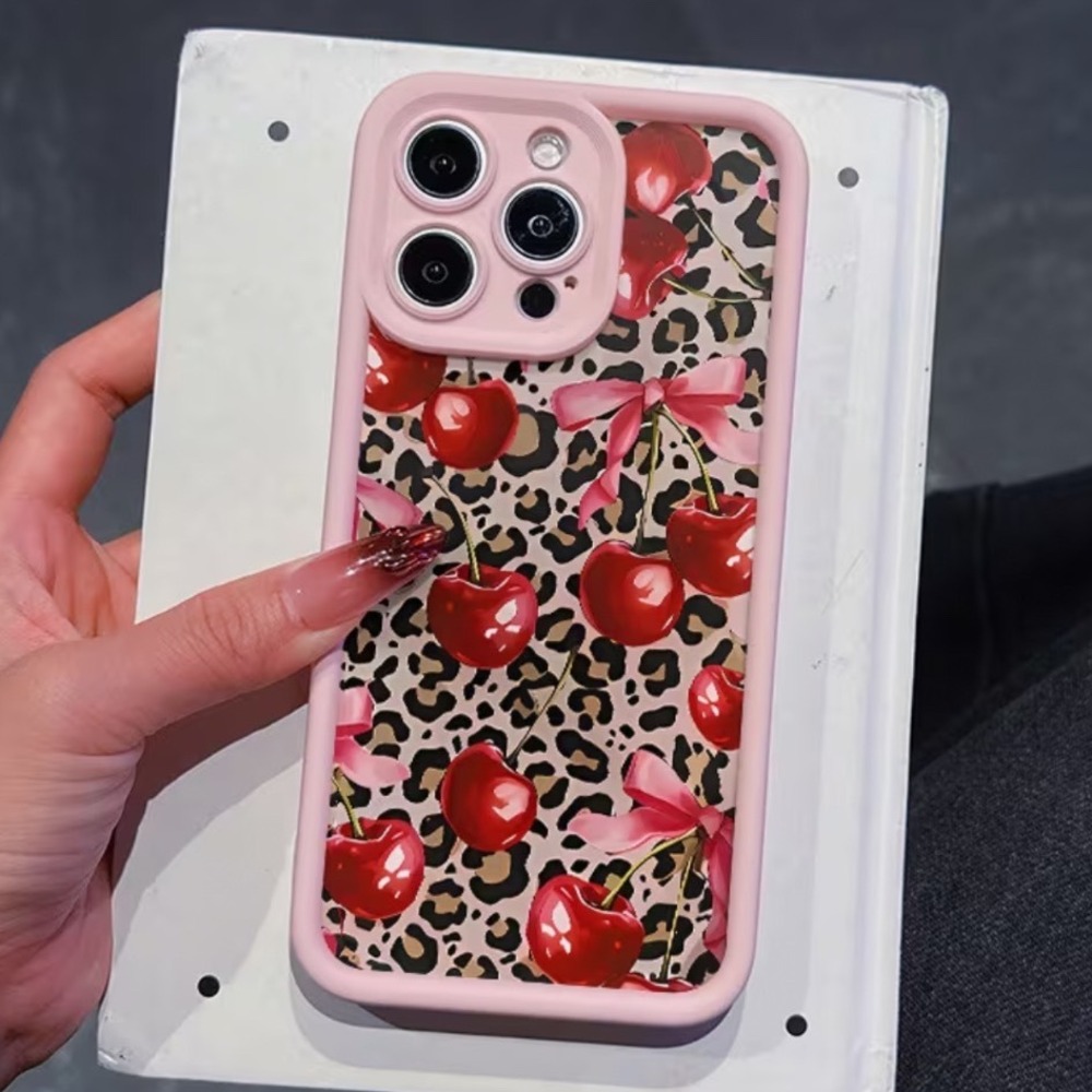 iPhone 16 Pro Max Pink Cherry Leopard Bow Coquette case